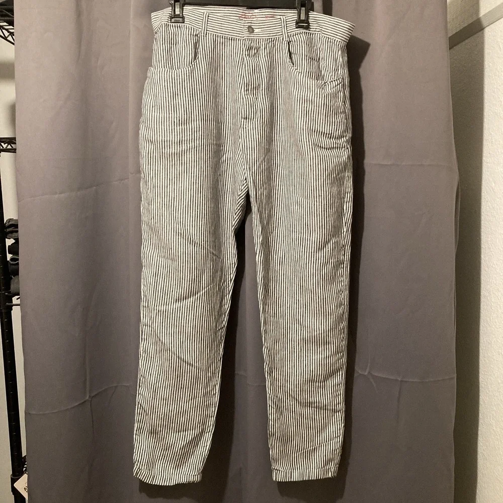 Alex Crane Linen Pants Mens 36x30 Black White Hickory Stripe Bo Trousers Casual